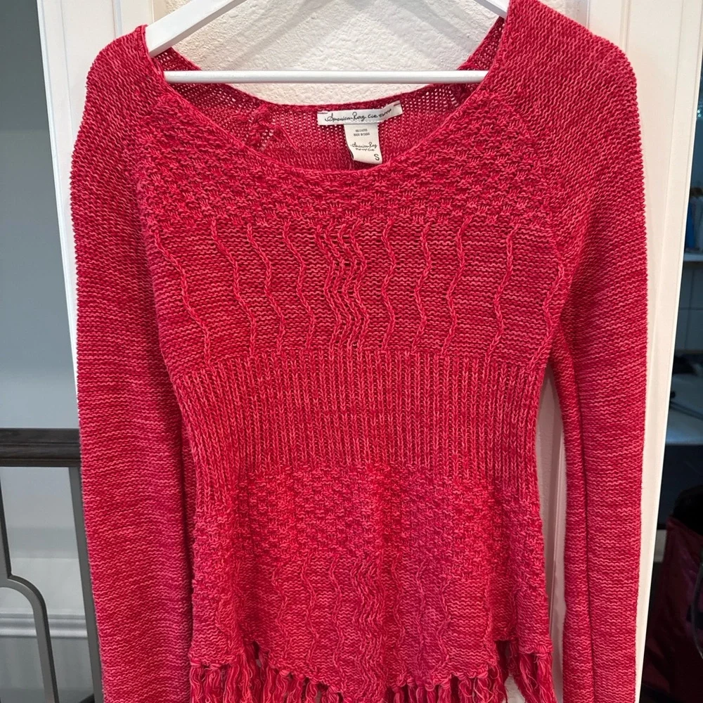 American Rag Red Fringe Sweater - Picture 2 of 4